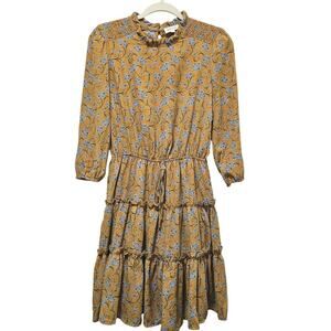 ROOLEE Sm Floral Brown dress. Fall vibe. Teared. 3/4‎ sleeve. Western. Cowgirl.